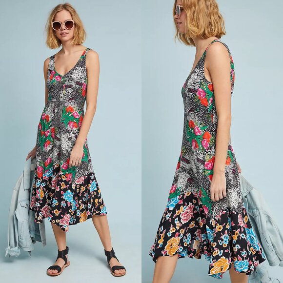 Anthropologie Maeve Violette Floral Midi Dress 4 Slip Romantic Vibrant Boho $168 - Picture 1 of 16